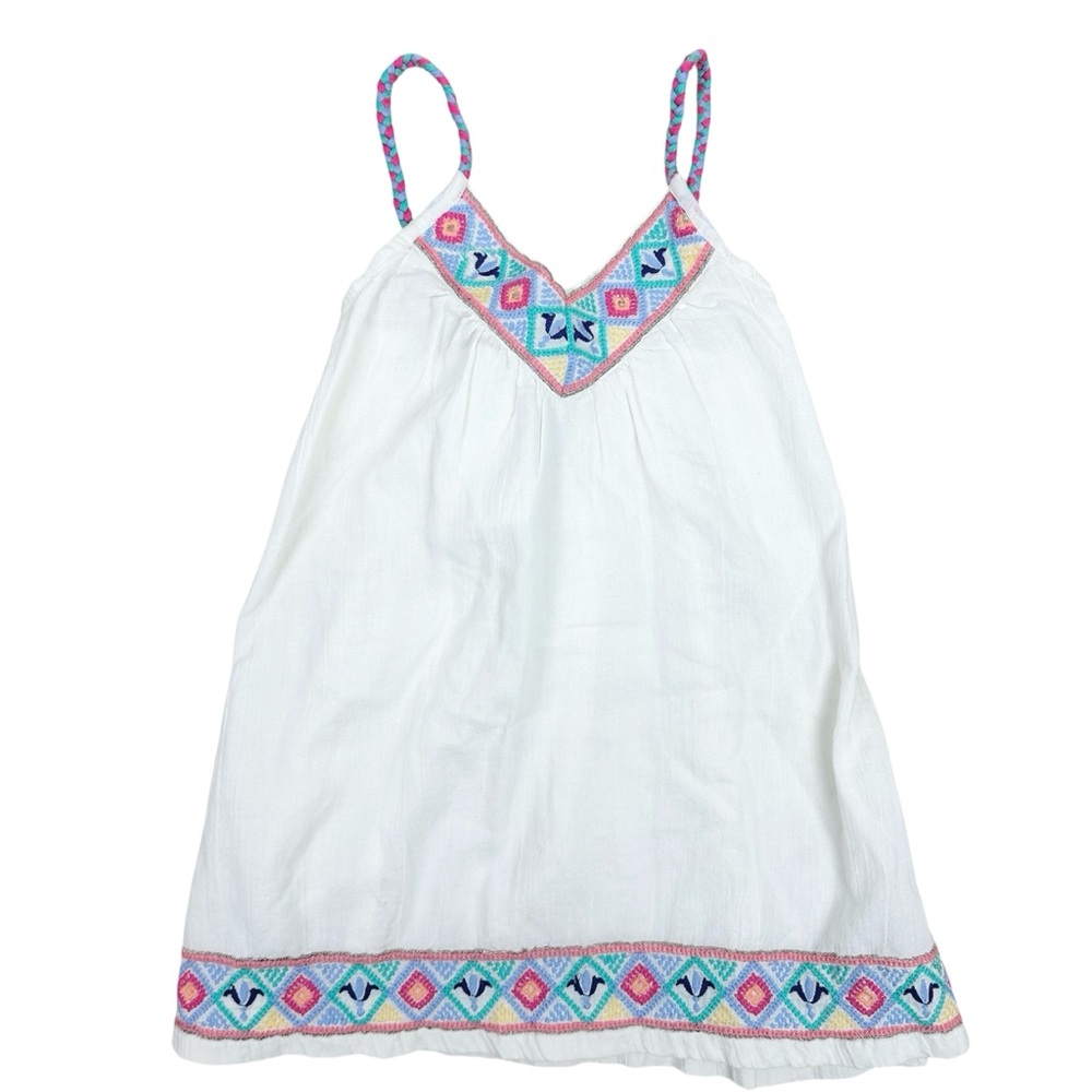 Peek Girls White Boho Sleeveless Dress with Colorful Embroidery